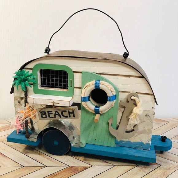 Hobby Lobby Beach Camper Wood Birdhouse Nautical Decor HTF - Picture 1 of 7